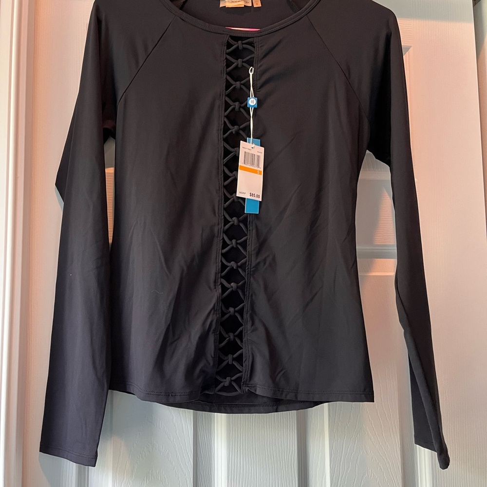 Black Long Sleeve Rash Guard Bathing Top